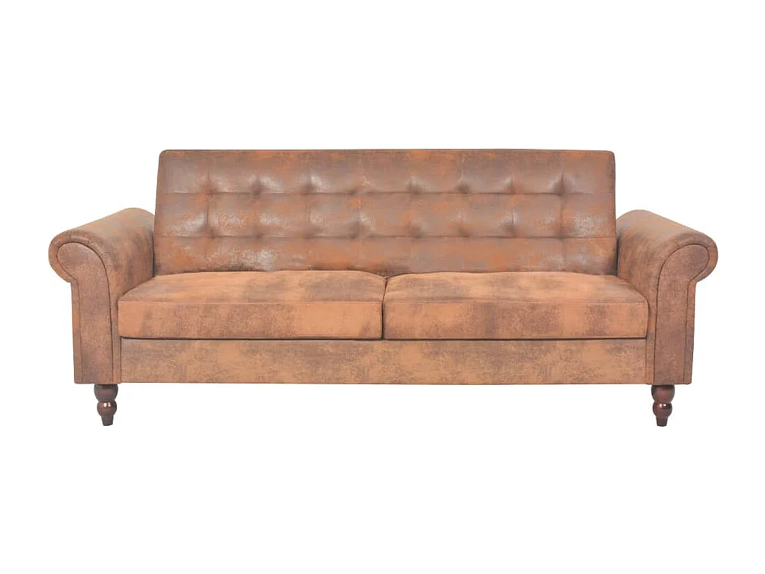 Sofá convertible de 2 plazas con reposabrazos en ante sintético marrón