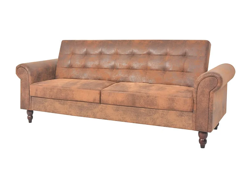 2-Sitzer-Schlafsofa mit Armlehne aus braunem Kunstwildleder