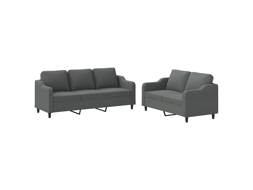 2-teiliges Sofaset mit Kissen, dunkelgrauer Stoff