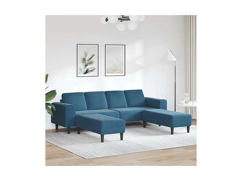 Set di divani in velluto blu da 3 pezzi