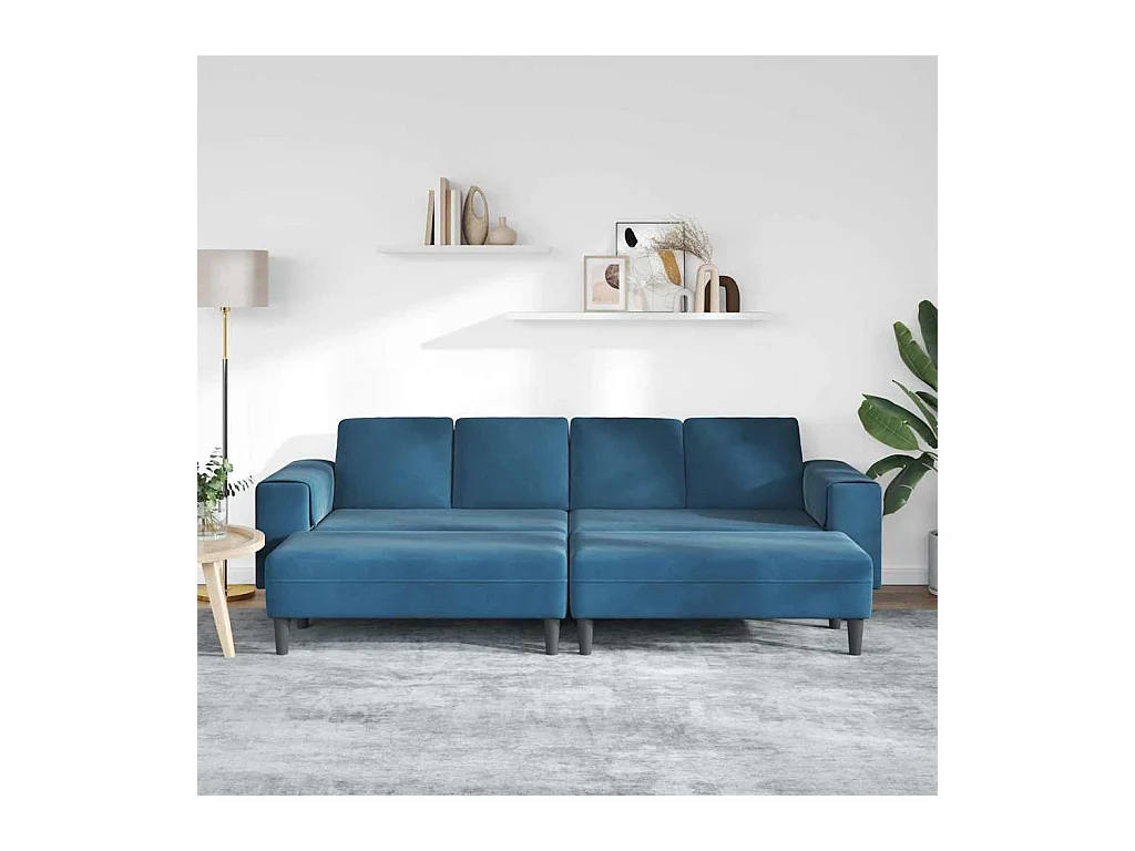 Set di divani in velluto blu da 3 pezzi