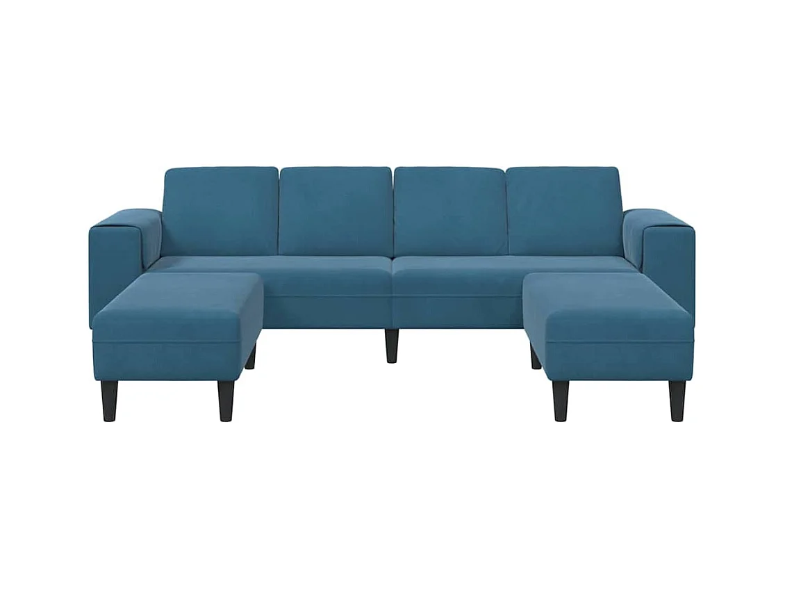 Set di divani in velluto blu da 3 pezzi