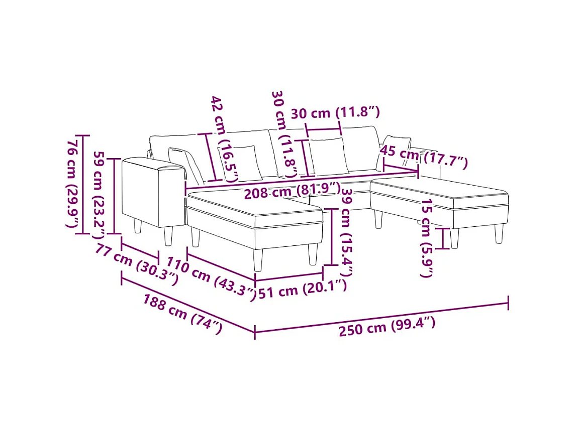 Set di divani in velluto blu da 3 pezzi