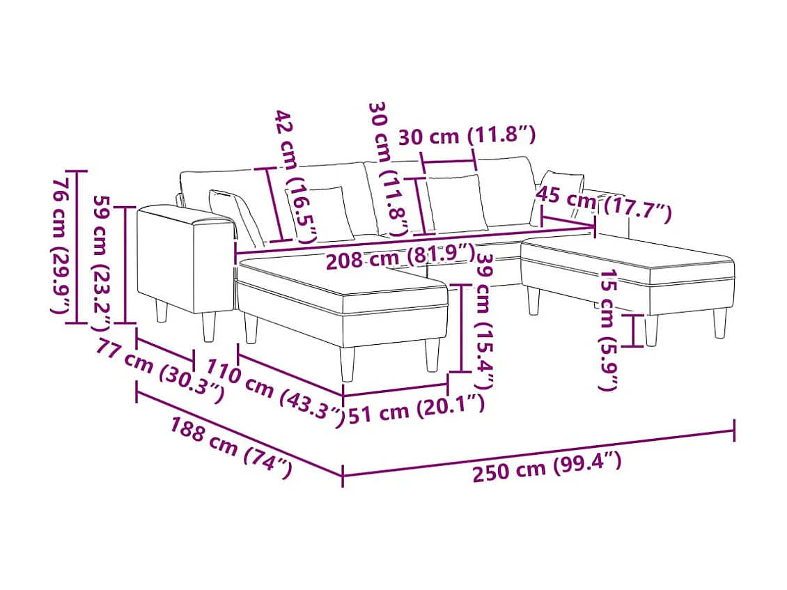 3-delige blauwe fluwelen bankset