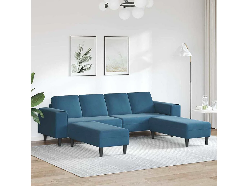 Set di divani in velluto blu da 3 pezzi