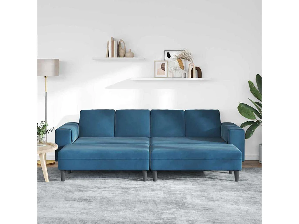 Set di divani in velluto blu da 3 pezzi