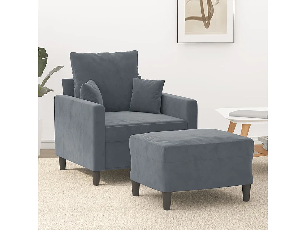 Sillón con reposapiés Gris oscuro 60 cm Terciopelo