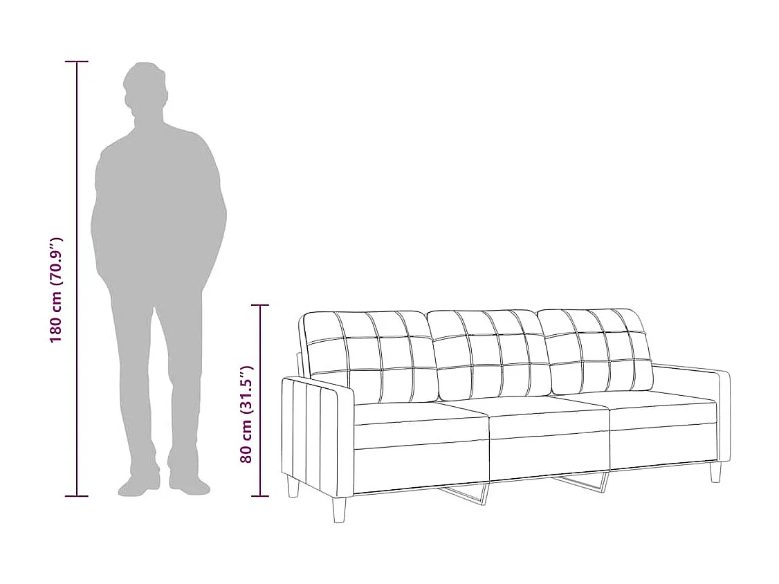 Sofá 3 plazas Taupe 210 cm Tela