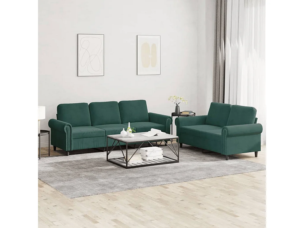 Ensemble de canapés 2 pcs avec coussins Vert foncé Velours