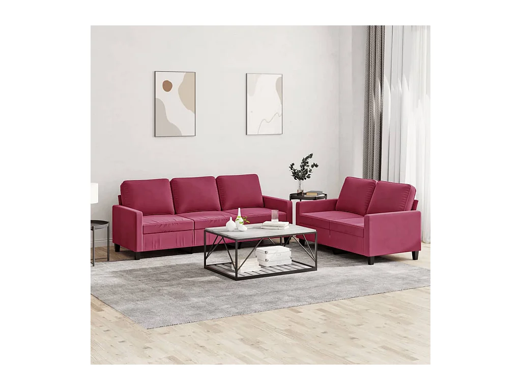 Set di 2 divani con cuscini in velluto rosso bordeaux