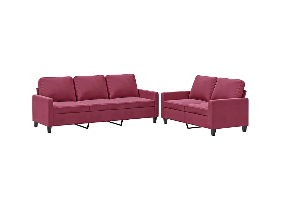Set di 2 divani con cuscini in velluto rosso bordeaux
