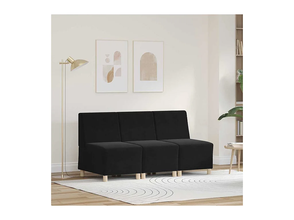 Divano componibile senza braccioli 3 pezzi nero