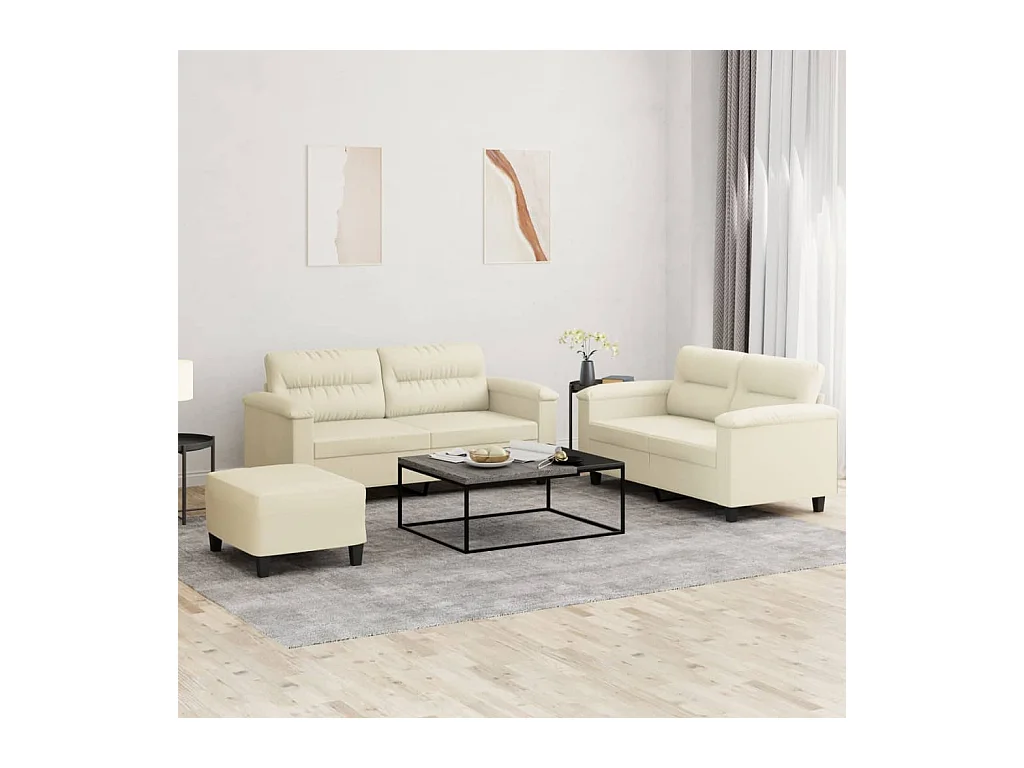 3-delige bankstel met kussens Crème Kunstleer