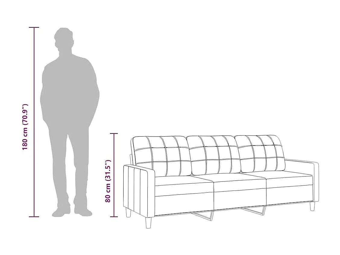 Divano 3 posti Crema 180 cm Tessuto