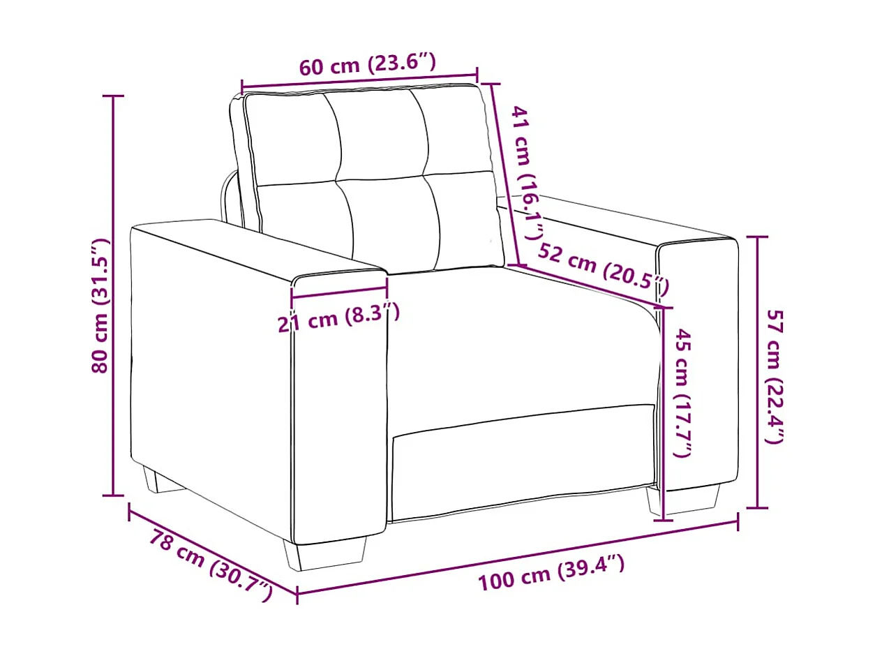 Fauteuil gris foncé 60 cm velours