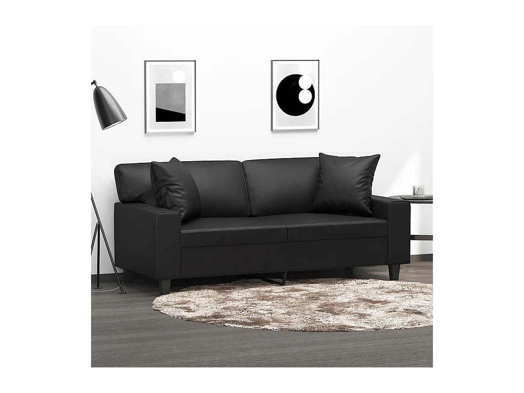 Sofá de 2 plazas con cojines decorativos negro 140cm piel sintética