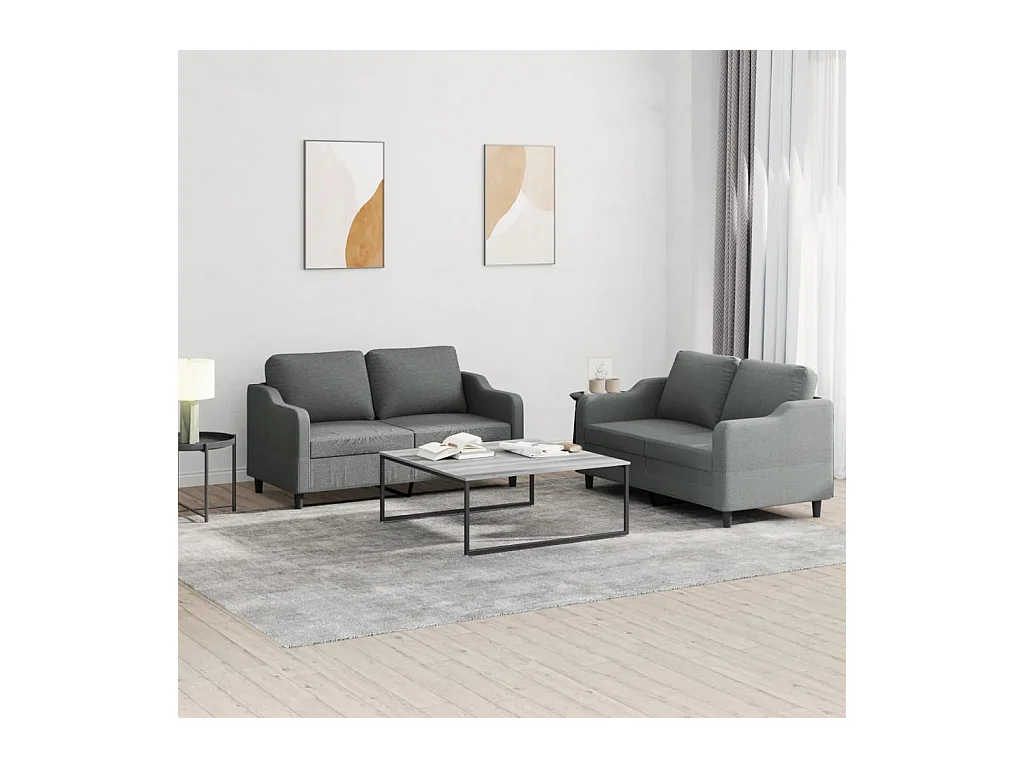 2-teiliges Sofaset mit Kissen, dunkelgrauer Stoff