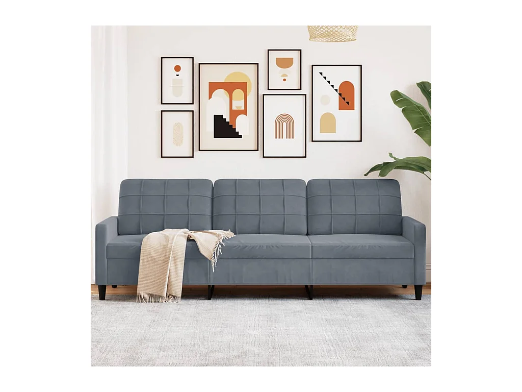 Divano 3 posti Grigio scuro 210 cm Velluto