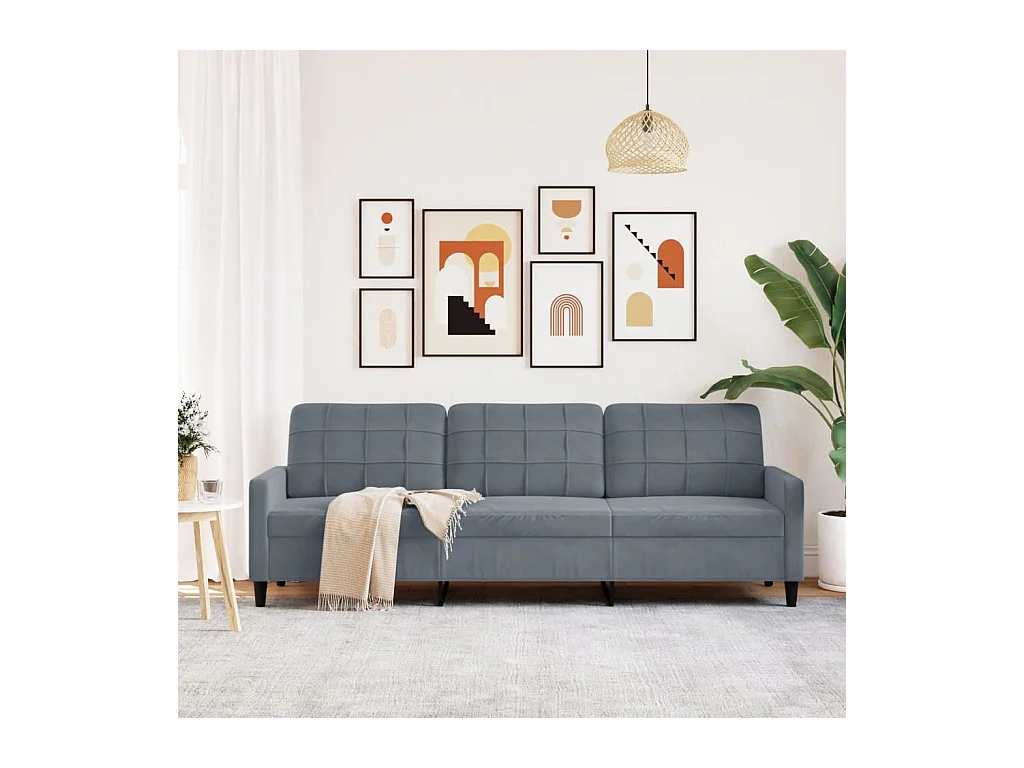 Divano 3 posti Grigio scuro 210 cm Velluto