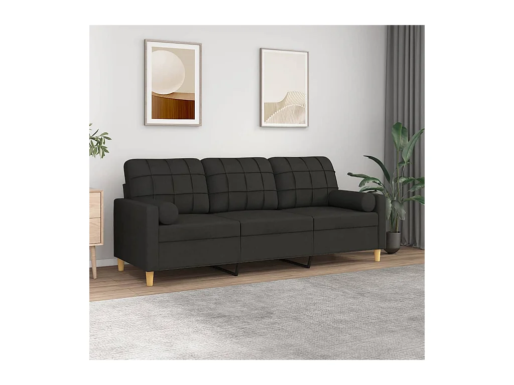 Divano 3 posti con cuscini decorativi tessuto nero 180 cm