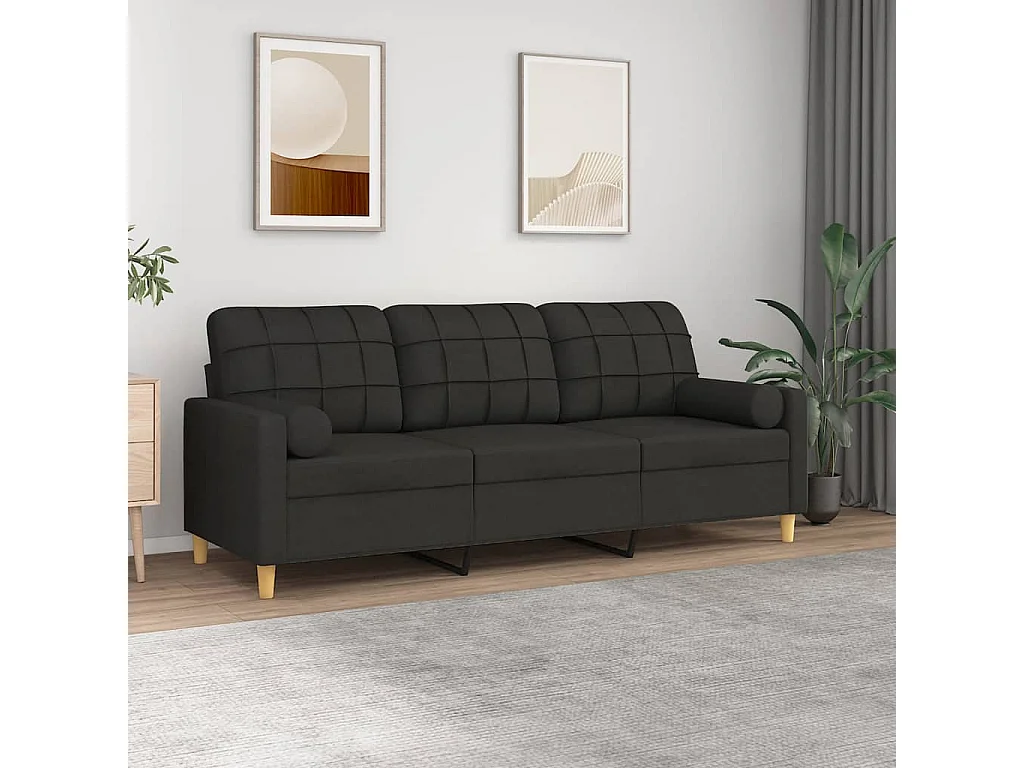 3-zitsbank met sierkussens zwart 180 cm stof
