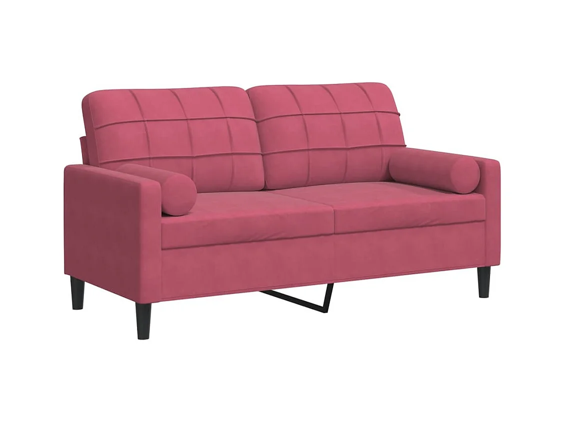 Divano 2 posti con cuscini bordeaux 140 cm velluto