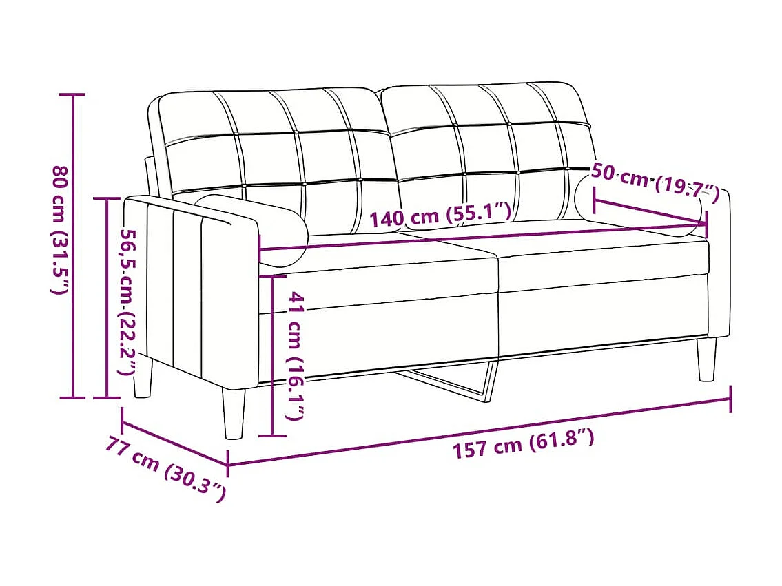 Divano 2 posti con cuscini bordeaux 140 cm velluto