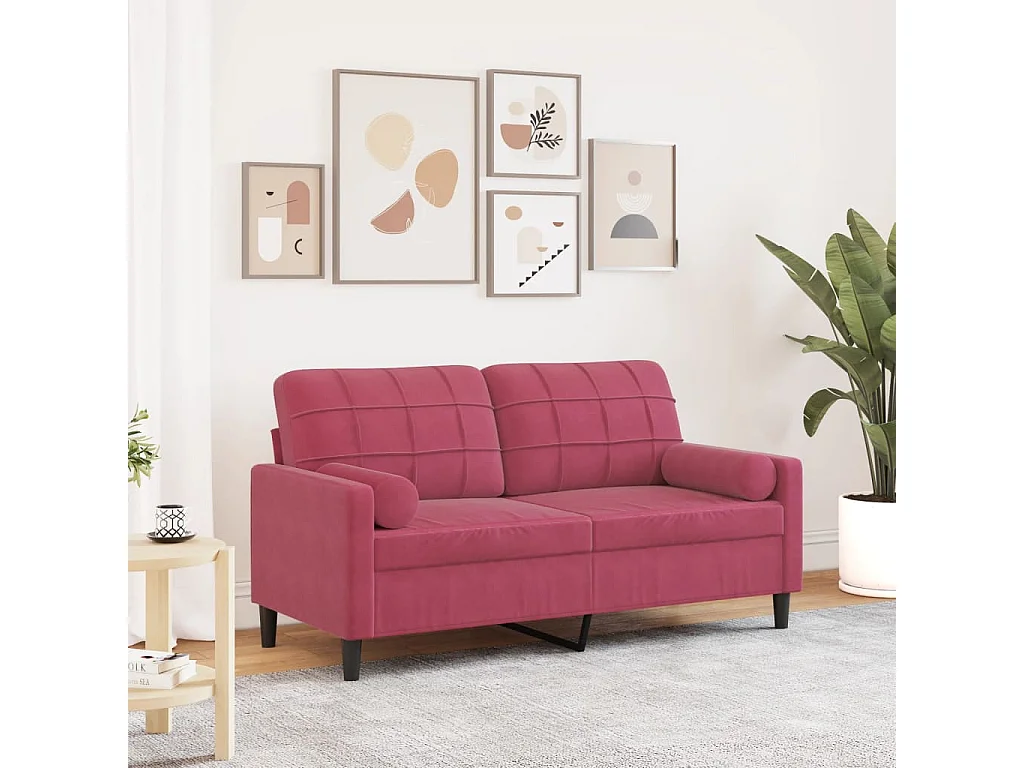 2-Sitzer-Sofa mit burgunderfarbenen Kissen, 140 cm, Samt
