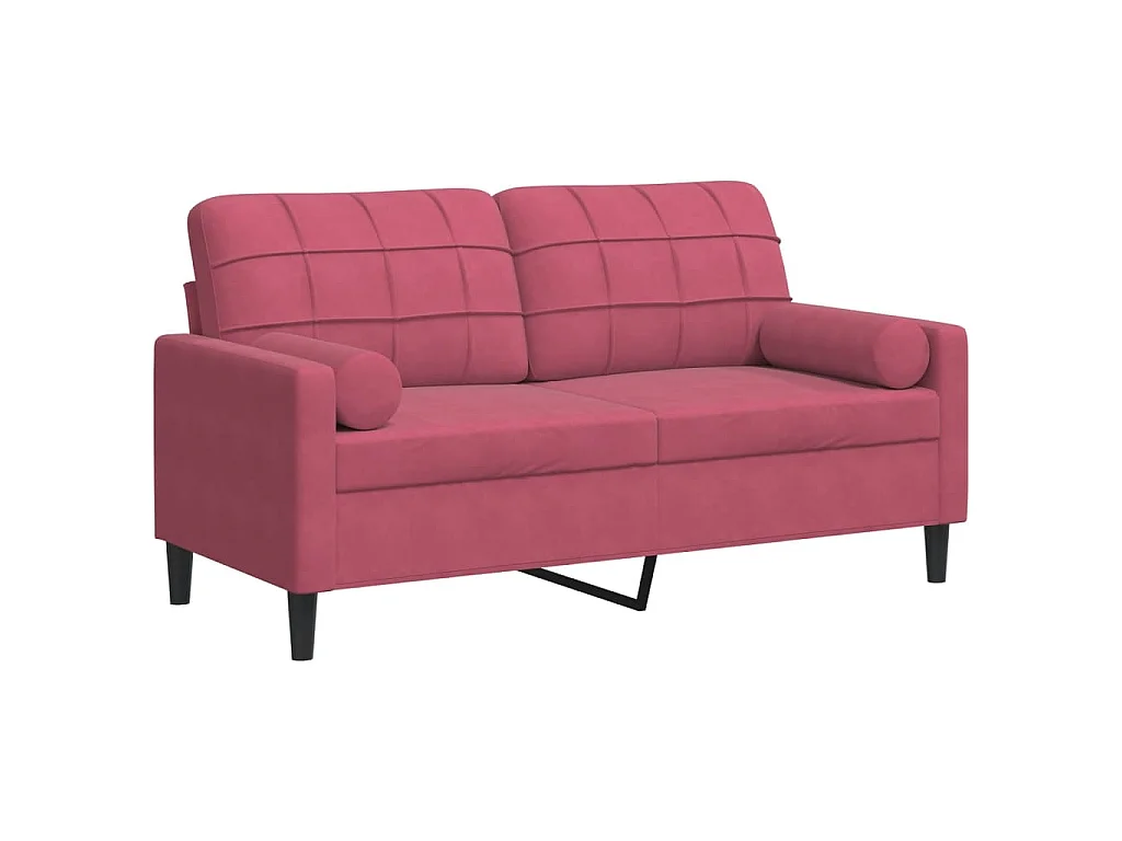 2-Sitzer-Sofa mit burgunderfarbenen Kissen, 140 cm, Samt