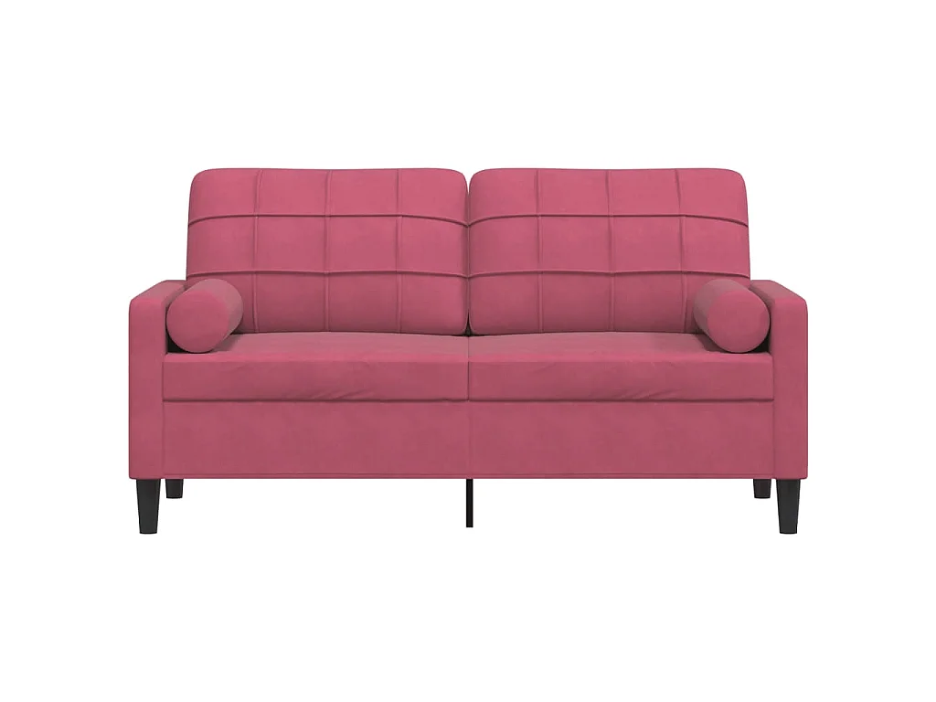 2-Sitzer-Sofa mit burgunderfarbenen Kissen, 140 cm, Samt