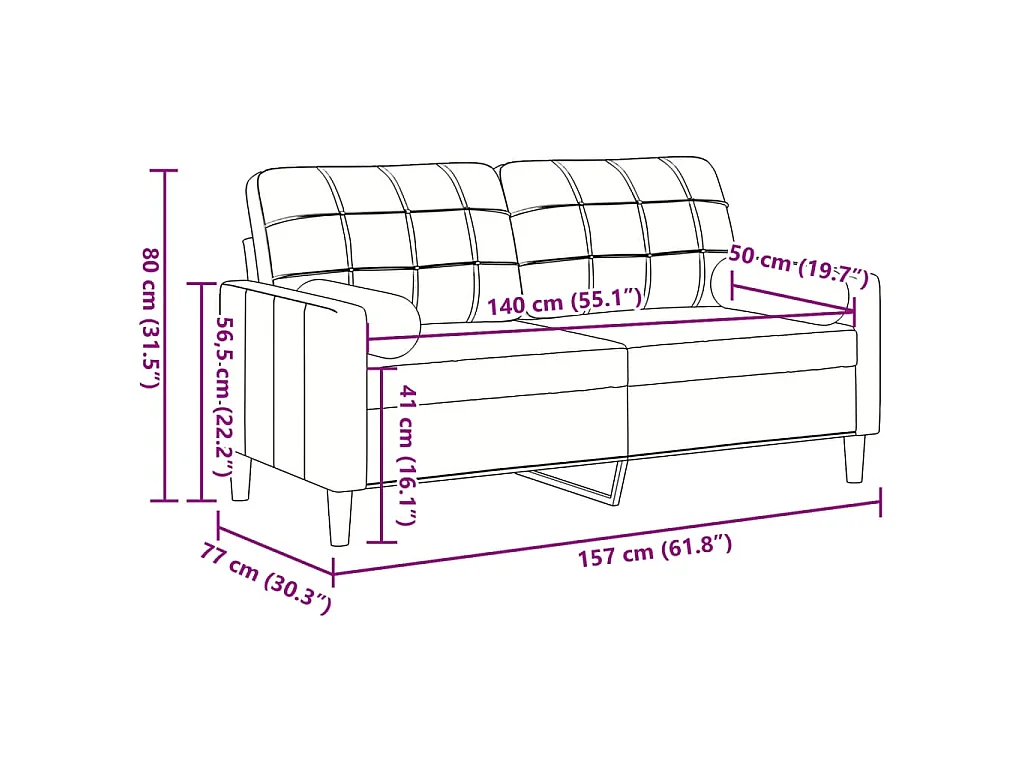 2-Sitzer-Sofa mit burgunderfarbenen Kissen, 140 cm, Samt