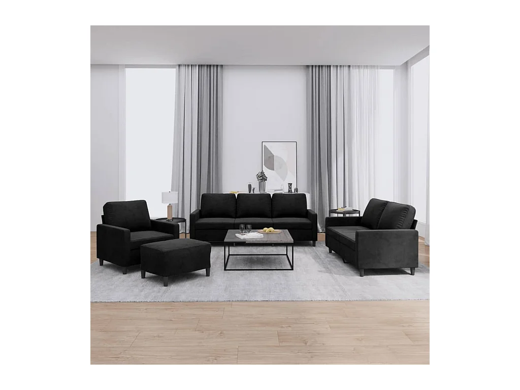 Conjunto de sofá de 4 piezas con cojines Terciopelo Negro
