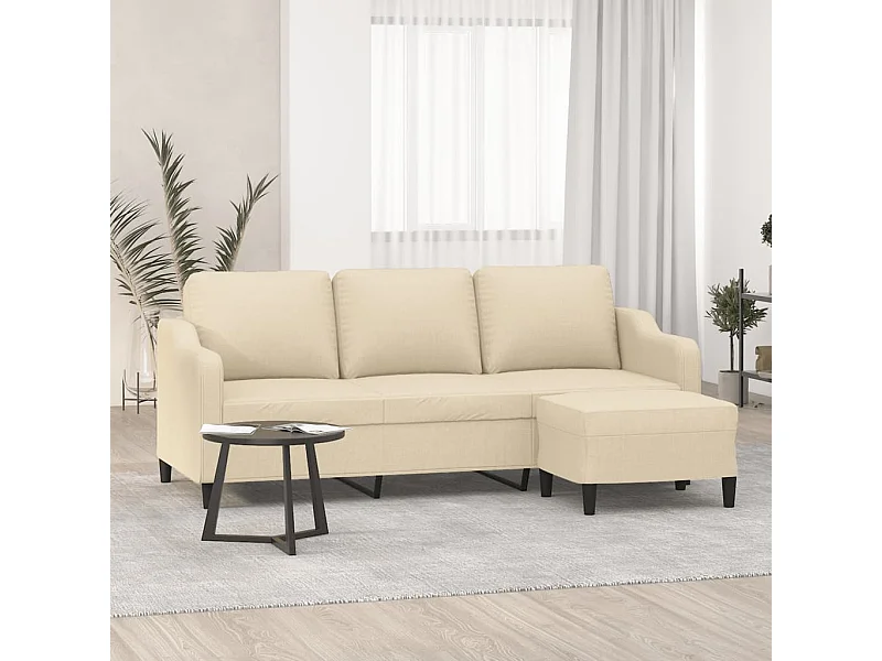 Divano a 3 posti con poggiapiedi in tessuto color crema da 180 cm