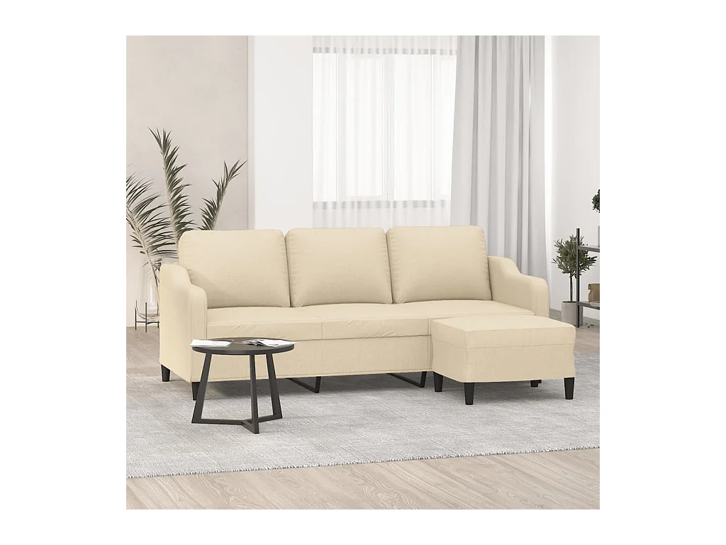 Sofá de 3 plazas con reposapiés de tela color crema de 180 cm