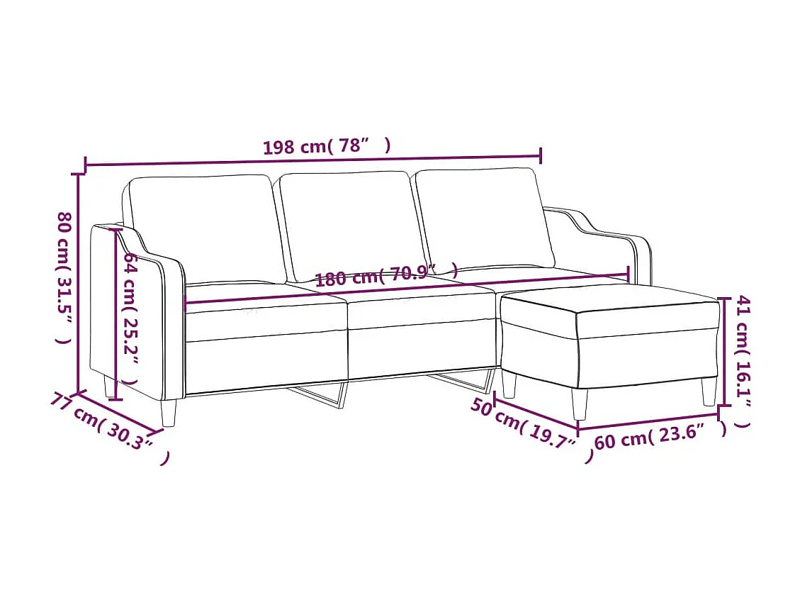 Canapé à 3 places avec repose-pieds Crème 180 cm Tissu