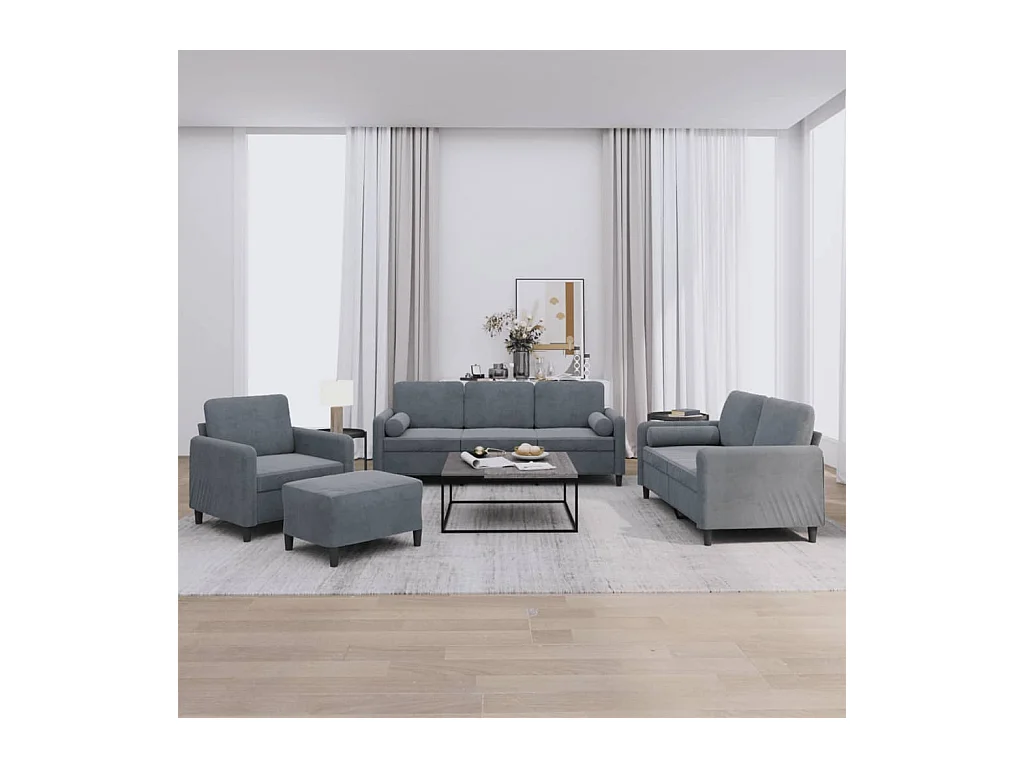Conjunto de sofá de 4 piezas con cojines de terciopelo gris oscuro