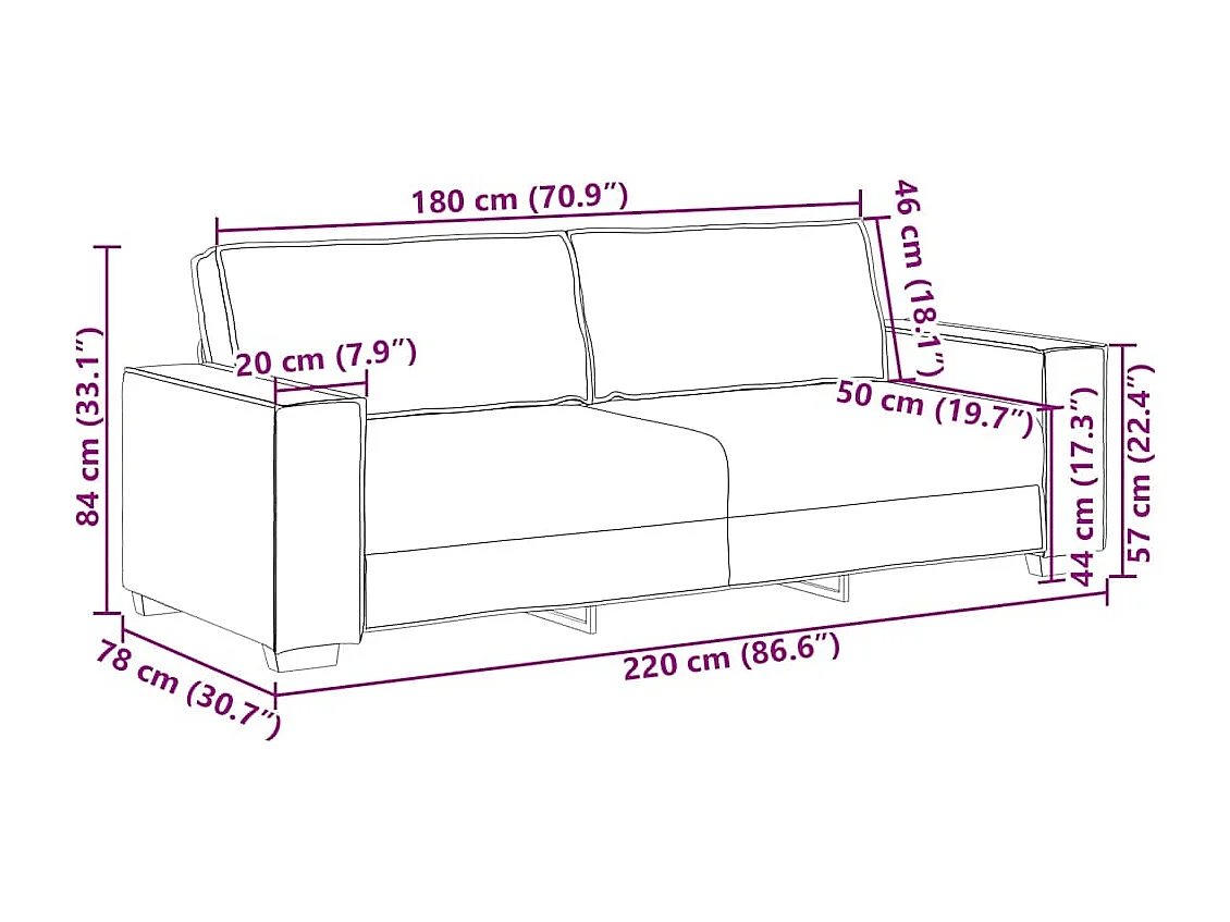 3-zitsbank Lichtgrijs 180 cm Fluweel