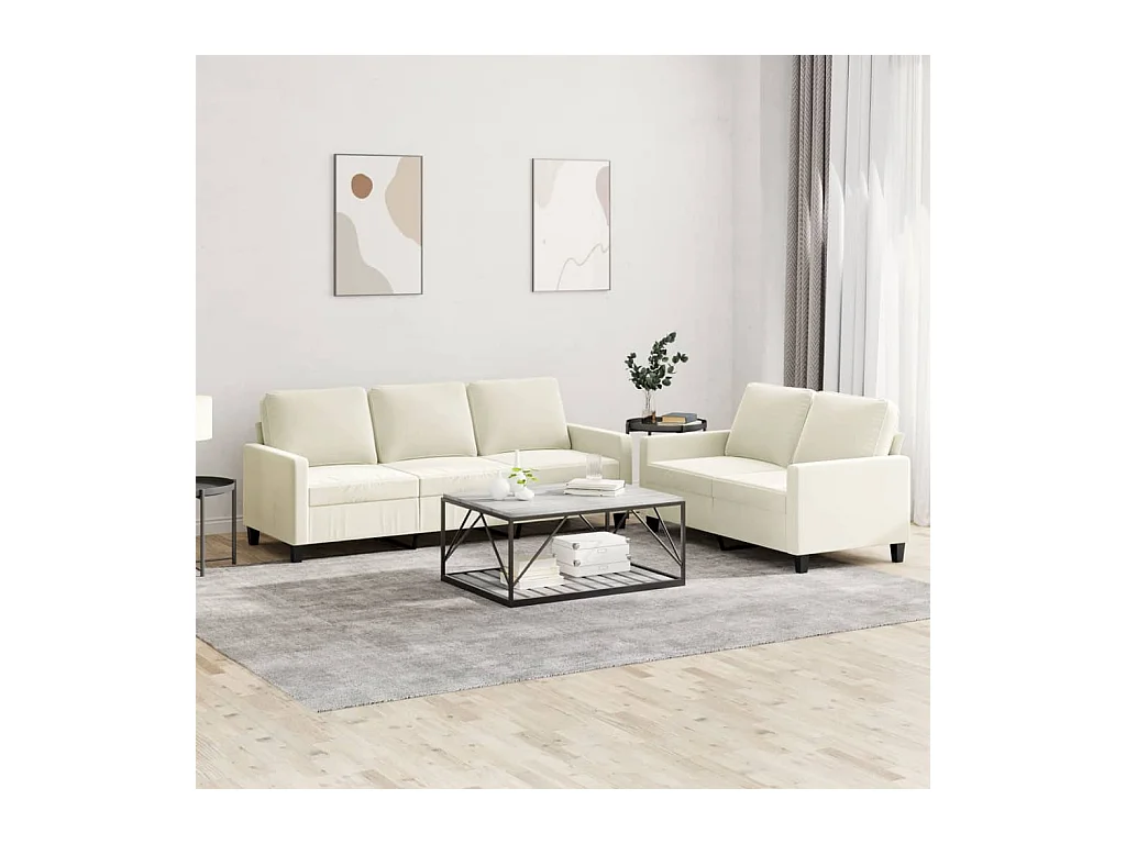 2-delige bankstel met crèmekleurige fluwelen kussens