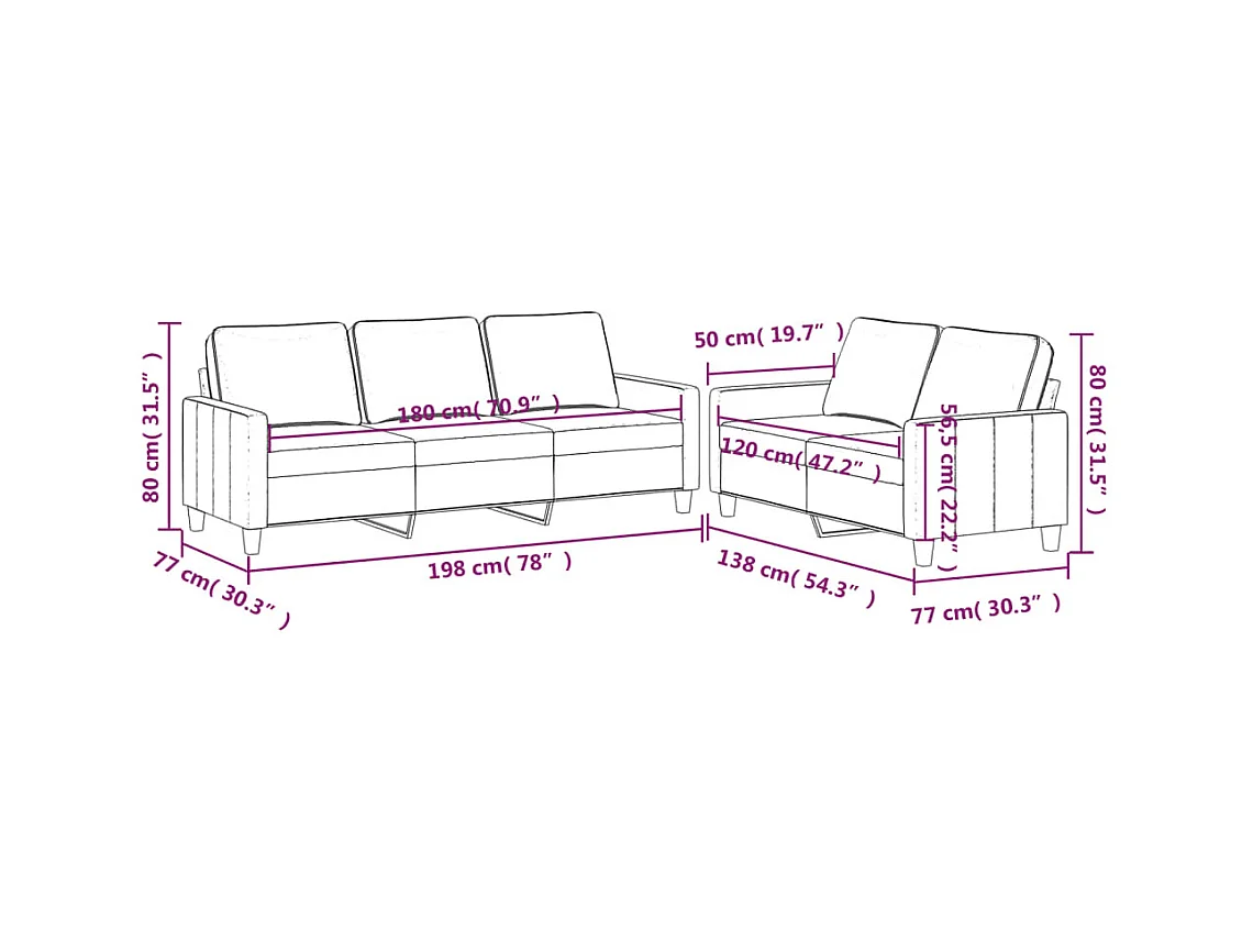 2-delige bankstel met crèmekleurige fluwelen kussens