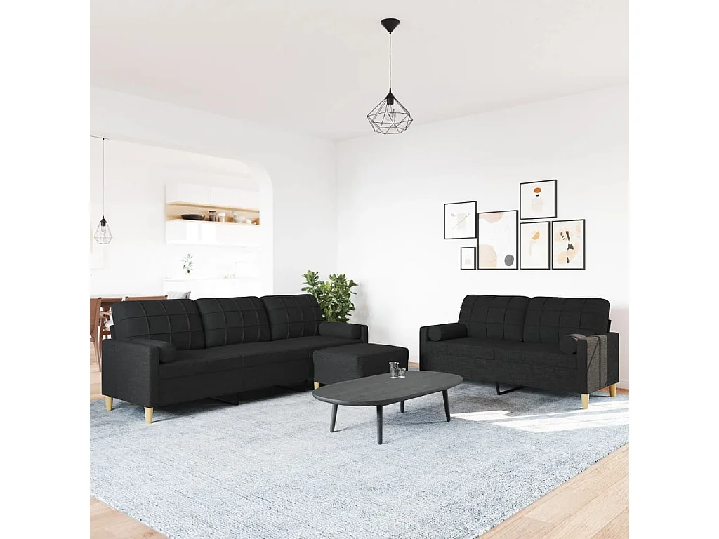 Conjunto de sofá de 3 piezas con reposapiés y cojines decorativos