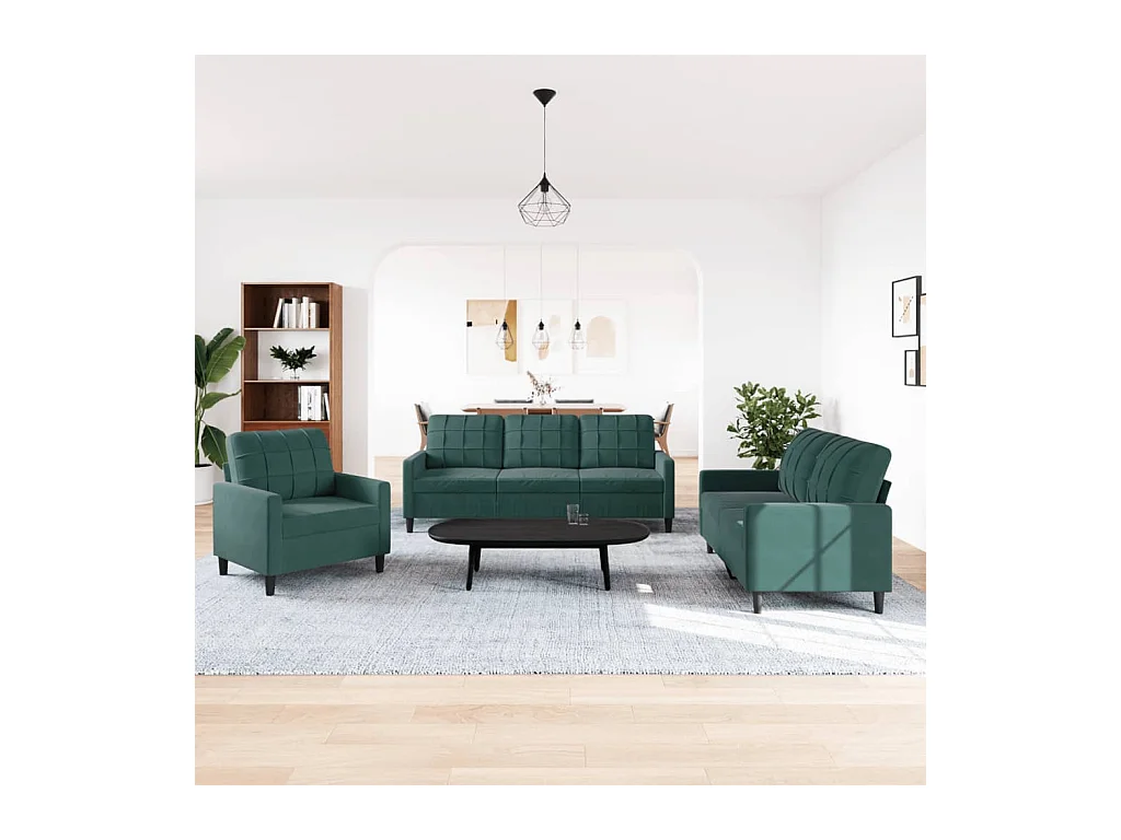 3-delige bankstel met kussens Donkergroen Fluweel