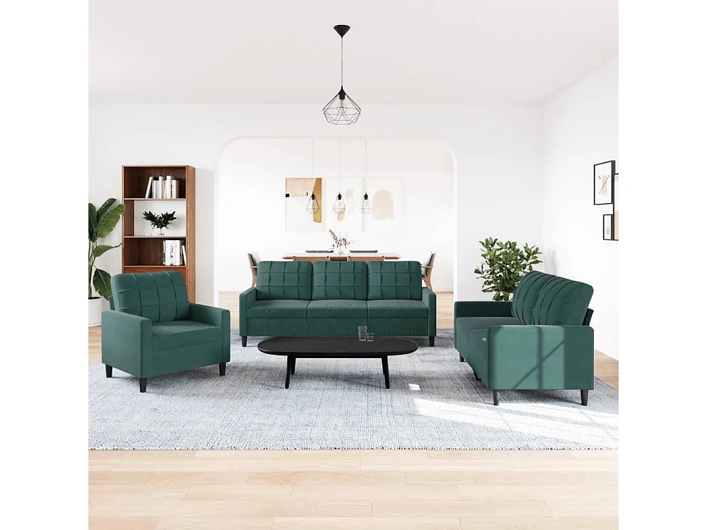 Conjunto de sofá de 3 piezas con cojines Terciopelo Verde Oscuro