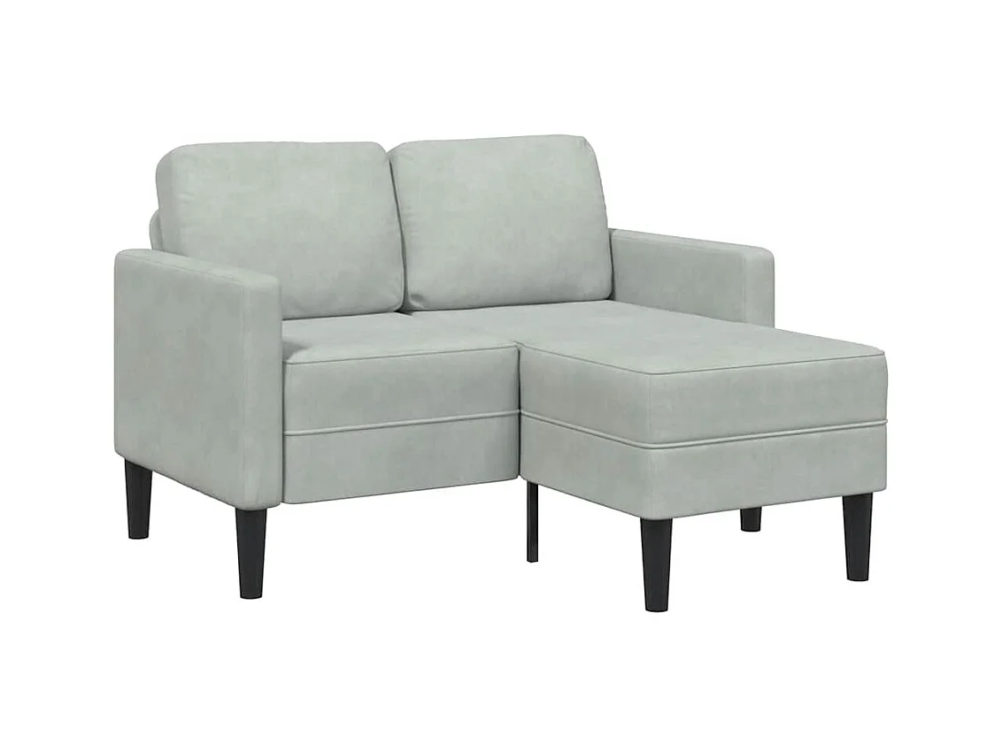 Canapé 2 places avec méridienne en L gris clair 125 cm velours
