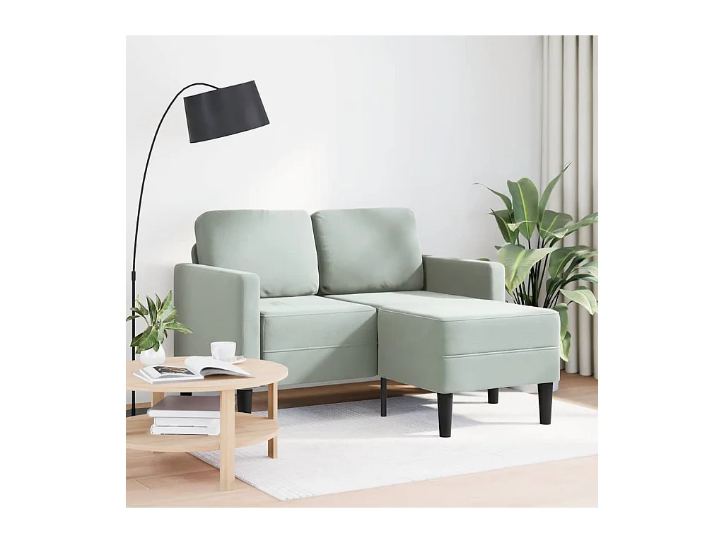 Canapé 2 places avec méridienne en L gris clair 125 cm velours