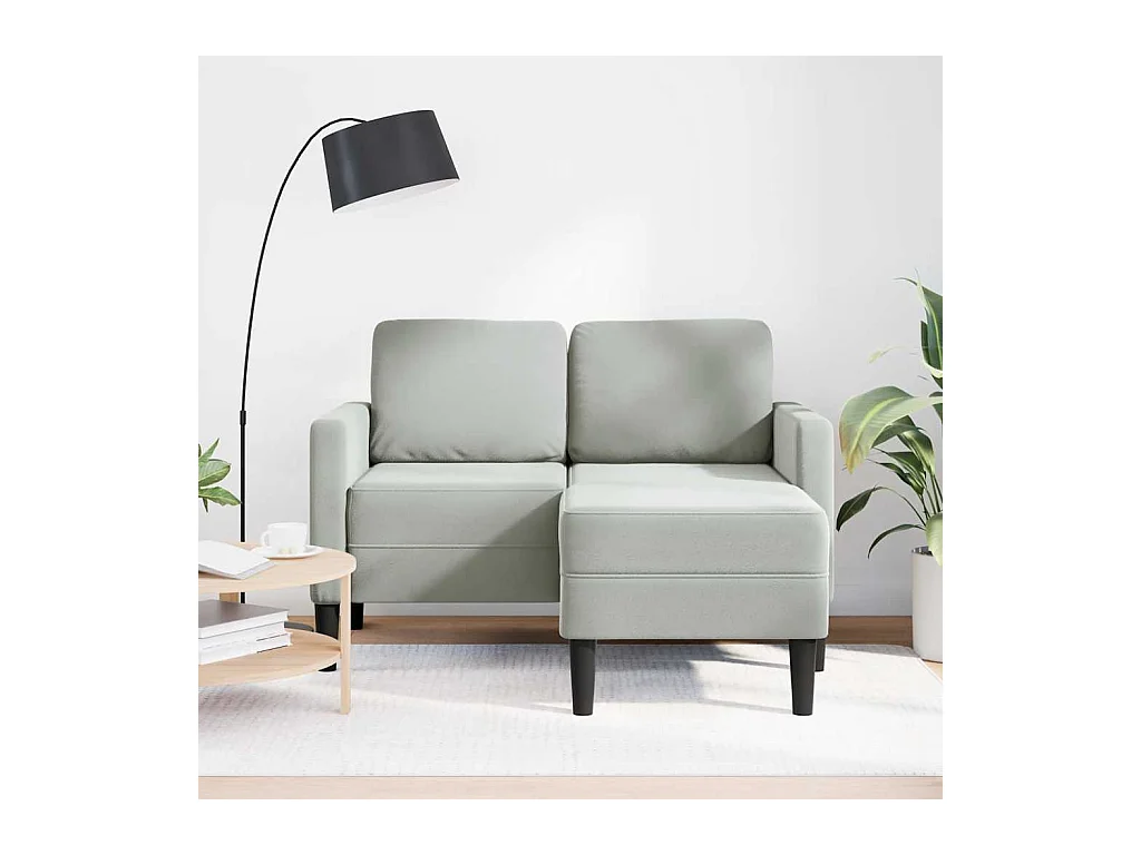 Canapé 2 places avec méridienne en L gris clair 125 cm velours