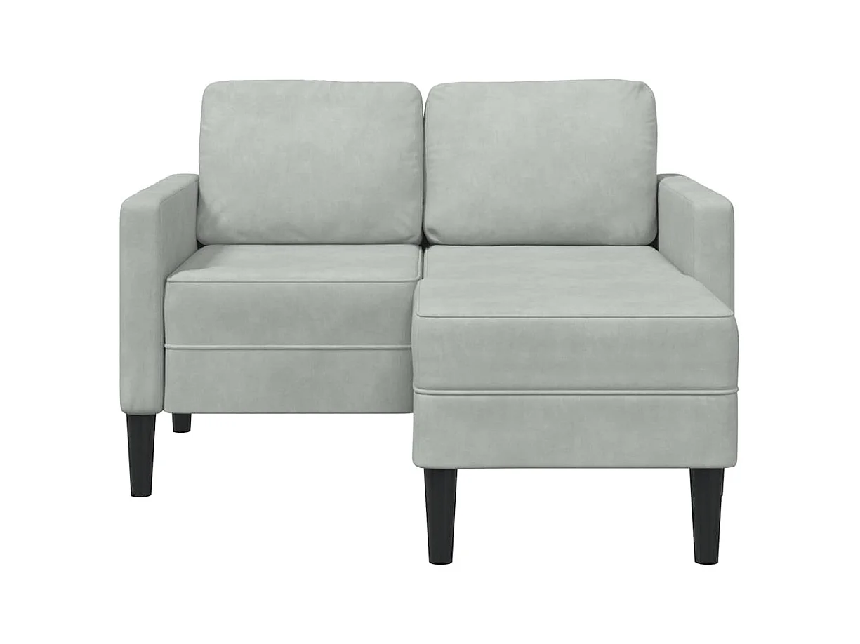 Canapé 2 places avec méridienne en L gris clair 125 cm velours