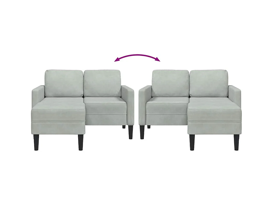 Canapé 2 places avec méridienne en L gris clair 125 cm velours