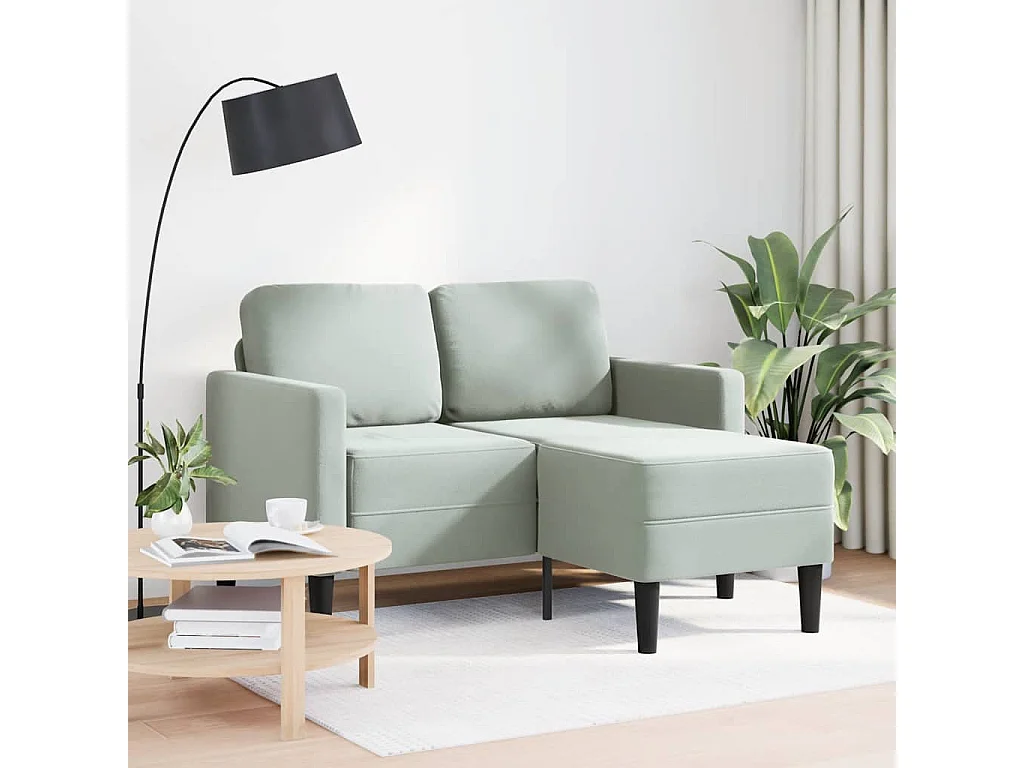 2-zitsbank met L-vormige chaise longue in lichtgrijs fluweel, 125 cm