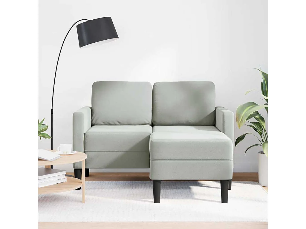 2-zitsbank met L-vormige chaise longue in lichtgrijs fluweel, 125 cm