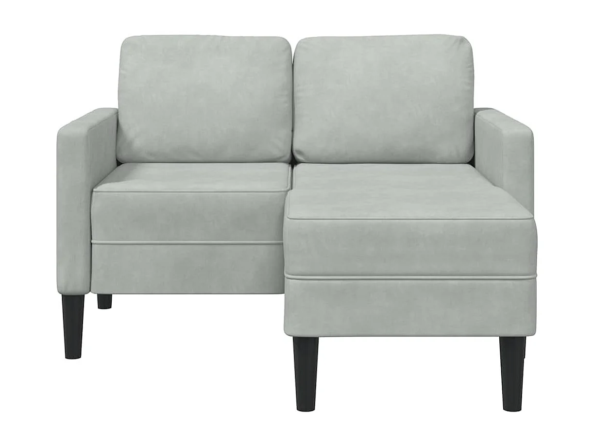 2-zitsbank met L-vormige chaise longue in lichtgrijs fluweel, 125 cm